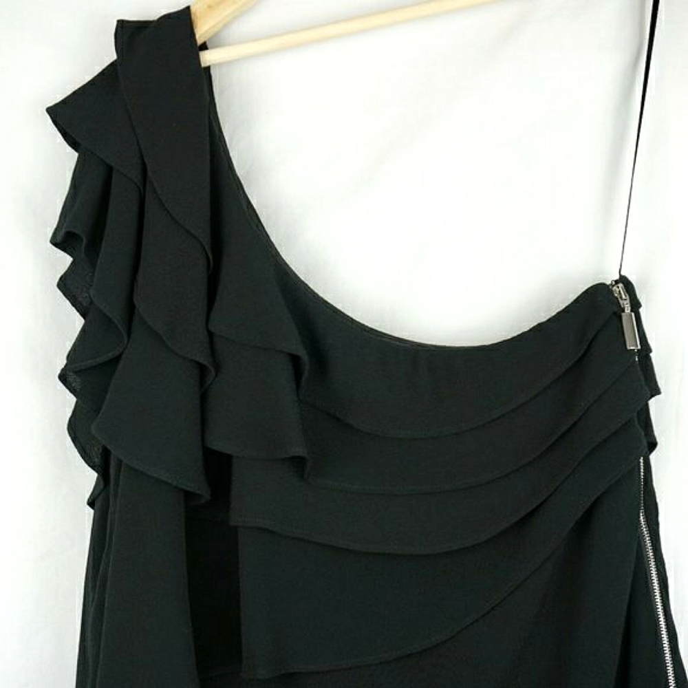 Black Halo One Shoulder Flounce Ruffle Top - Picture 2 of 6